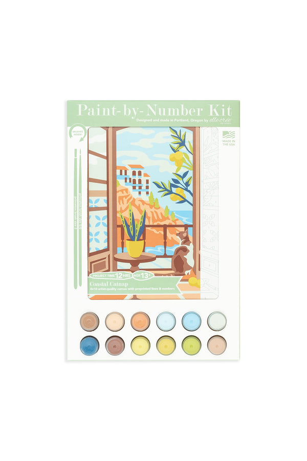 Elle Crée Coastal Catnap Paint-by-Number Kit, 8x10, kit packaging