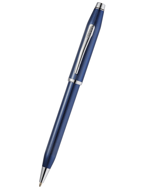 Cross Century II Ballpoint Pen, Polished Translucent Cobalt Blue Engraved Diamond Pattern