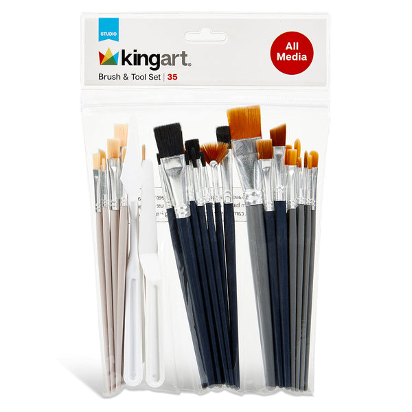 KINGART Studio Brush & Palette Knife Set, 35 Pieces, front of package