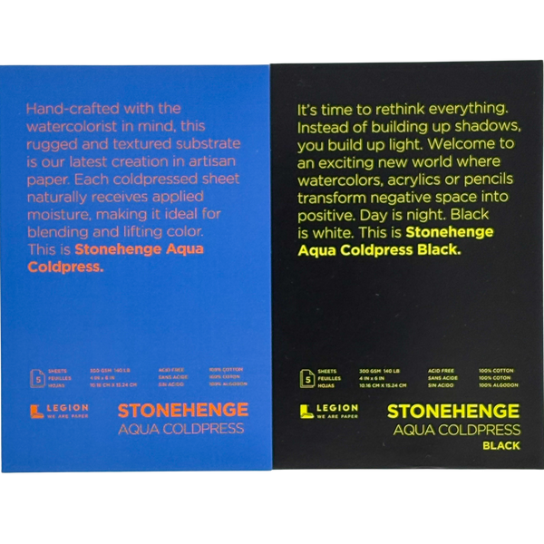 Legion Stonehenge Aqua Cold Press Paper, Black & White, 10 Sheets