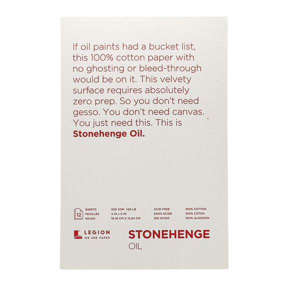Legion Stonehenge Oil Paper Pad, White, 4x6", 12 Sheets