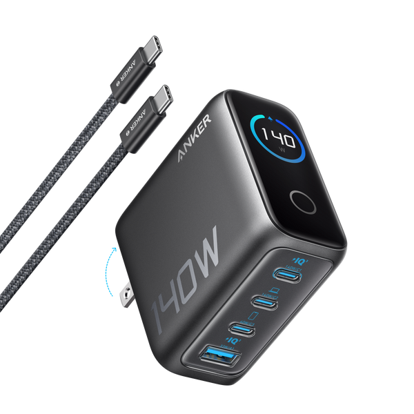Anker Charger with USB-C Cable, 140W, 4 Ports, PD 3.1