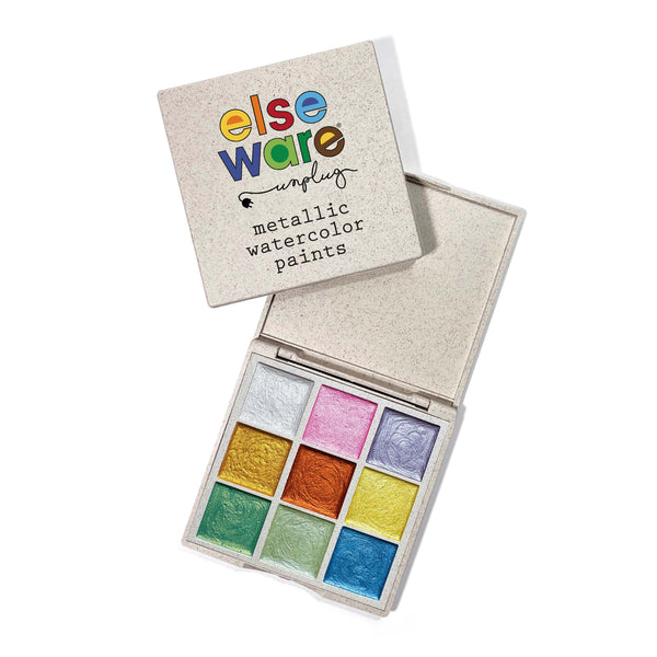 Elseware Unplug Metallic Watercolors, 9 Colors in Wheat Straw Palette, color swatches