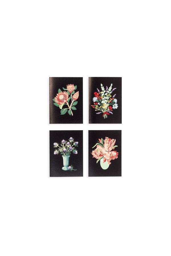 Elle Crée Florals (black) Mini Card Set, 8 Cards, all card designs