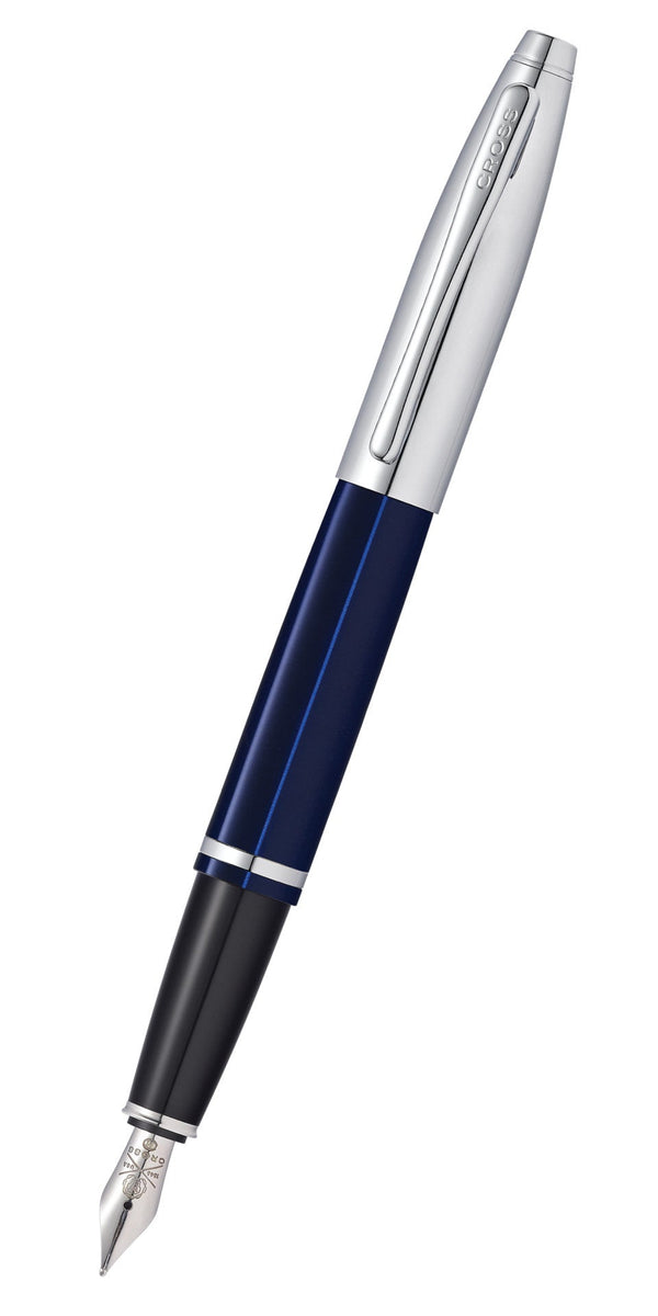 Cross Calais Fountain Pen, Chrome & Blue Lacquer, Medium Nib