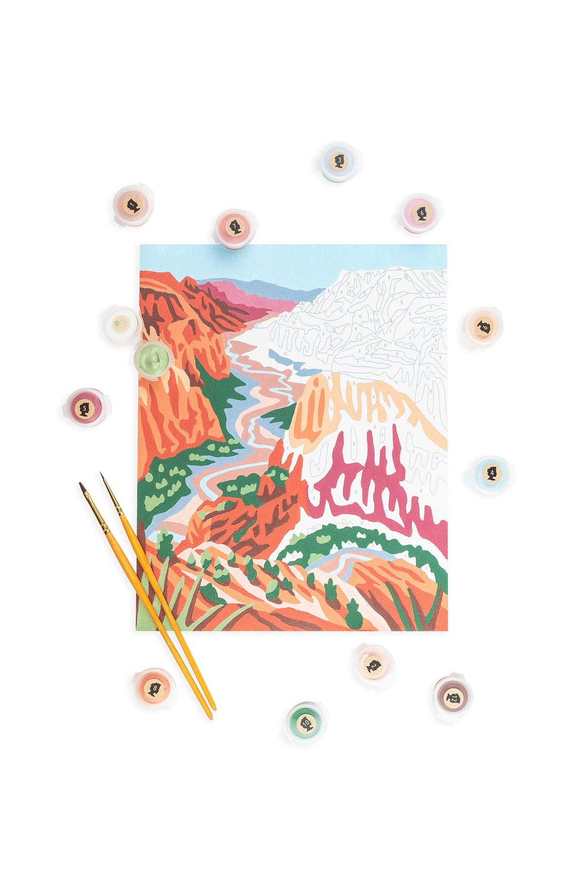 Elle Crée Zion National Park Paint-by-Number Kit, 8x10, kit contents laid out