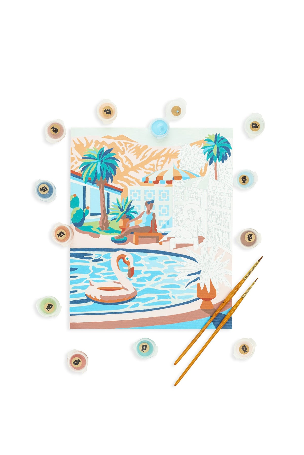 Elle Crée Mid-Mod Mirage Paint-by-Number Kit, 8x10, kit contents laid out
