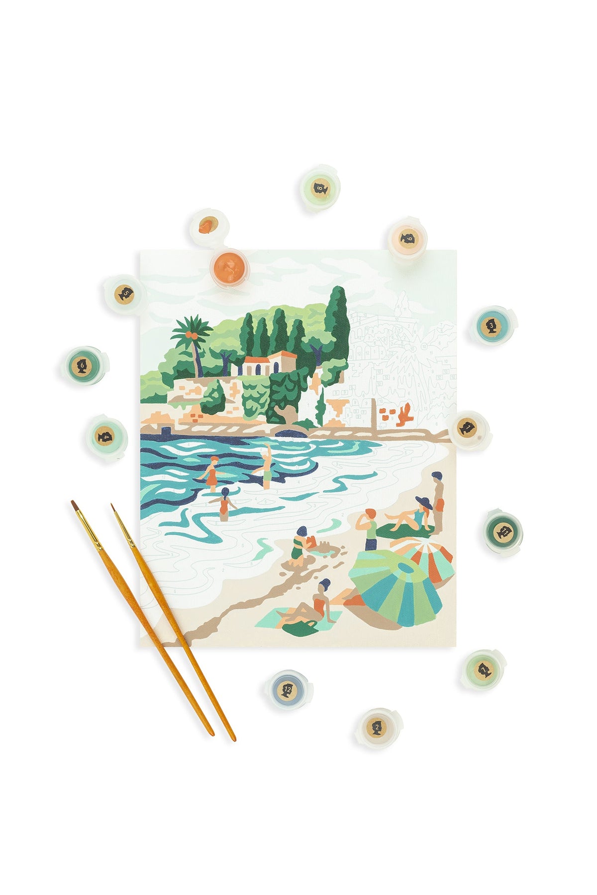 Elle Crée Riviera Romp Paint-by-Number Kit, 8x10, kit contents laid out