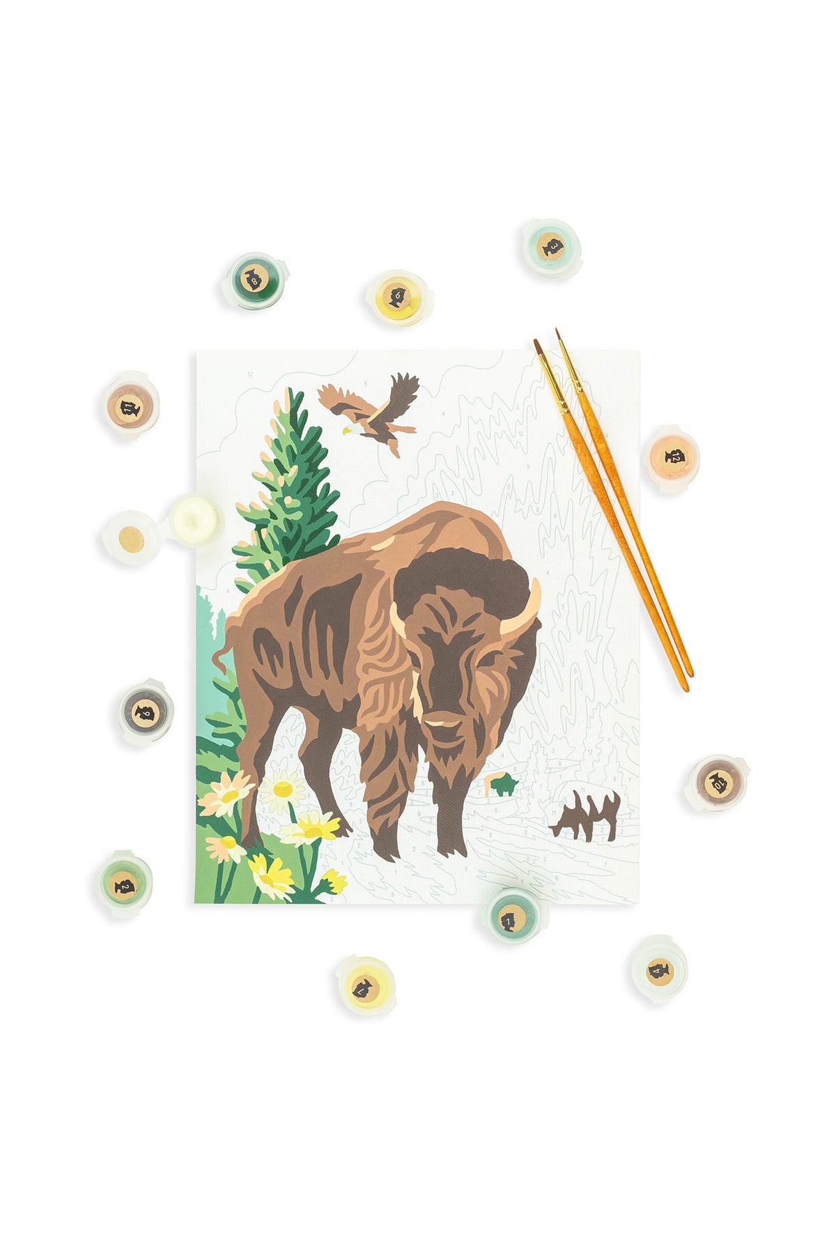 Elle Crée Yellowstone National Park Paint-by-Number Kit, 8x10, kit contents laid out