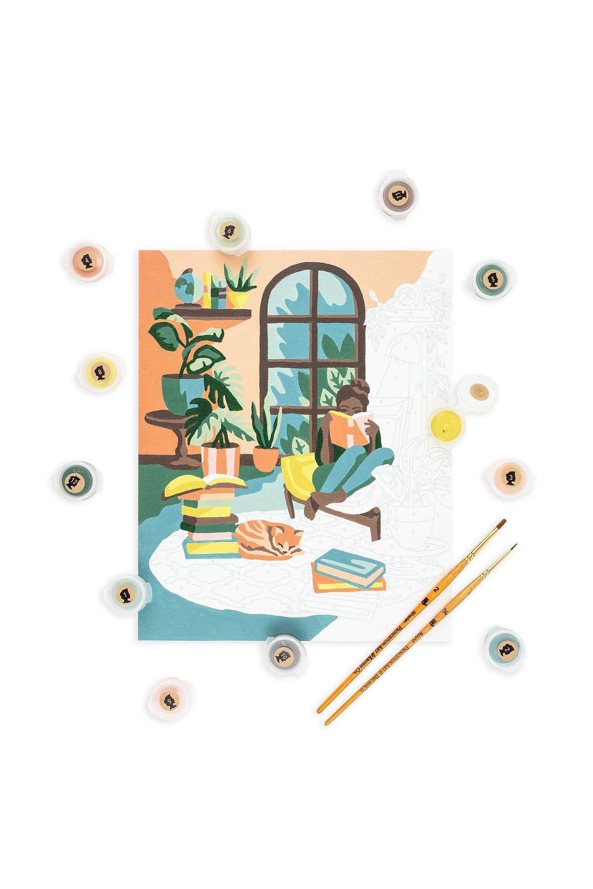 Elle Crée A Novel Afternoon Paint-by-Number Kit, 8x10, kit contents laid out