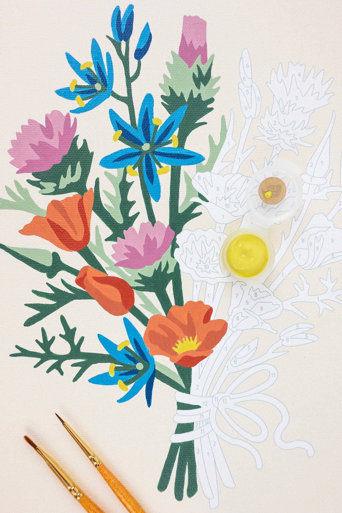 Elle Crée California Wildflowers Paint-by-Number Kit, 8x10, kit contents laid out