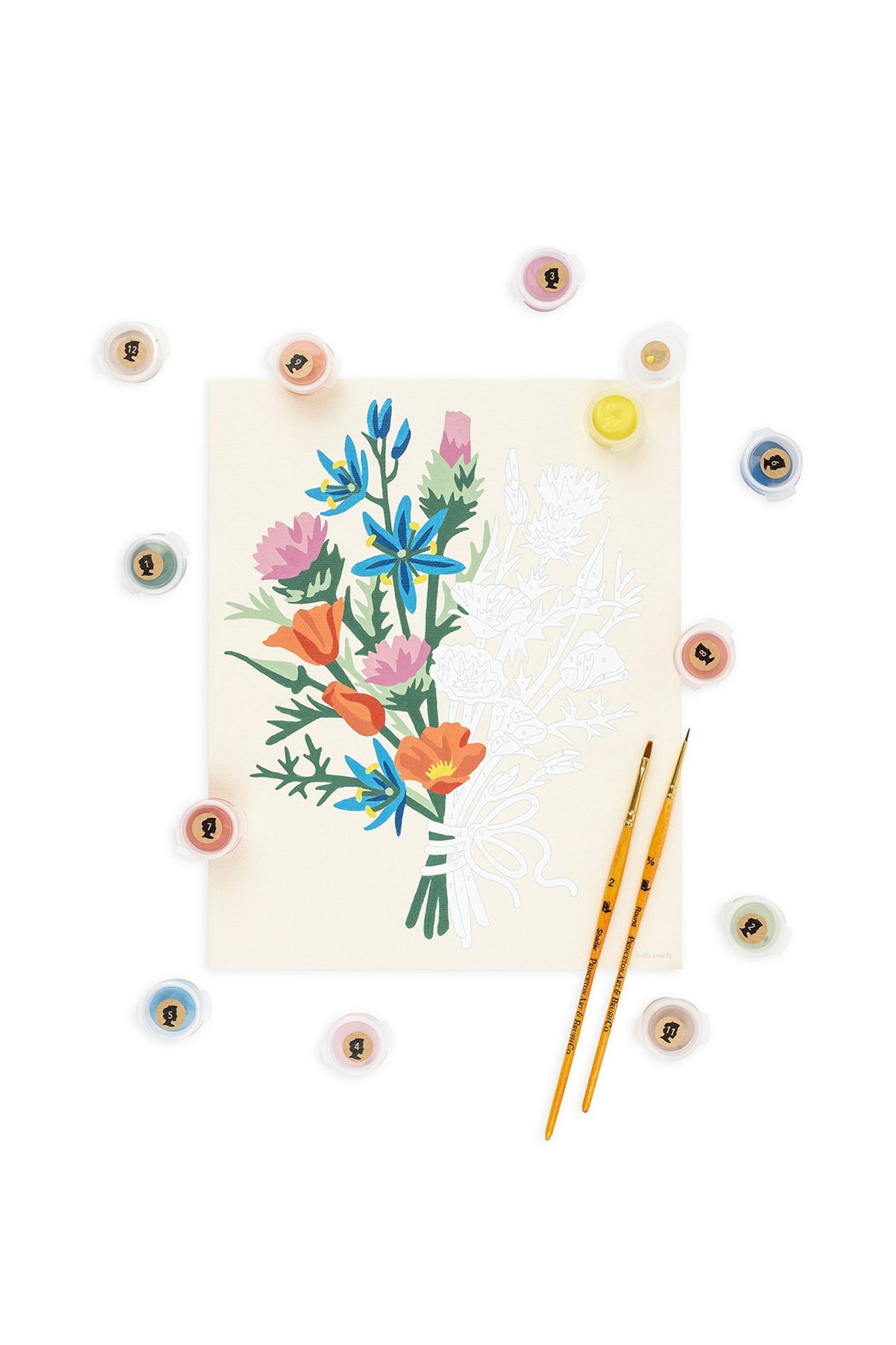 Elle Crée California Wildflowers Paint-by-Number Kit, 8x10, kit contents laid out