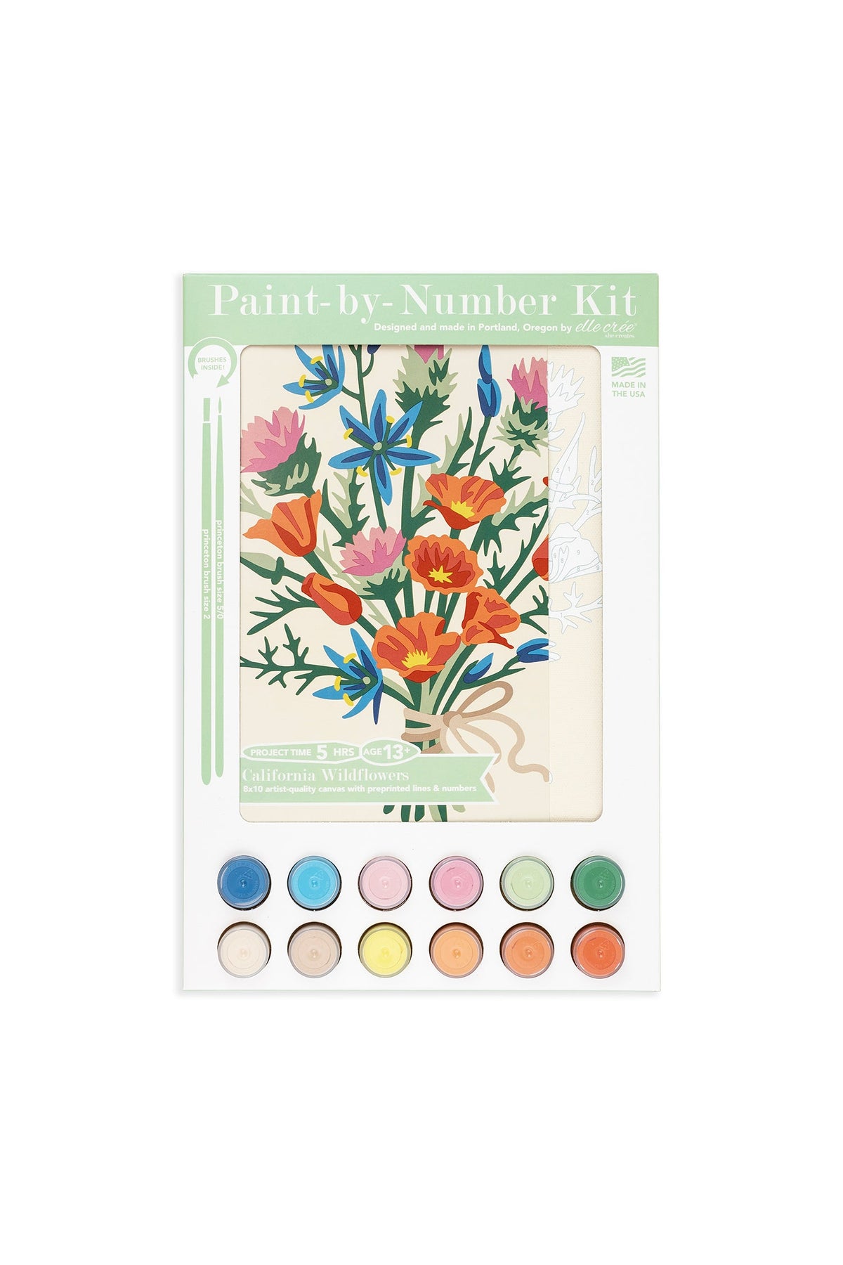 Elle Crée California Wildflowers Paint-by-Number Kit, 8x10, kit packaging