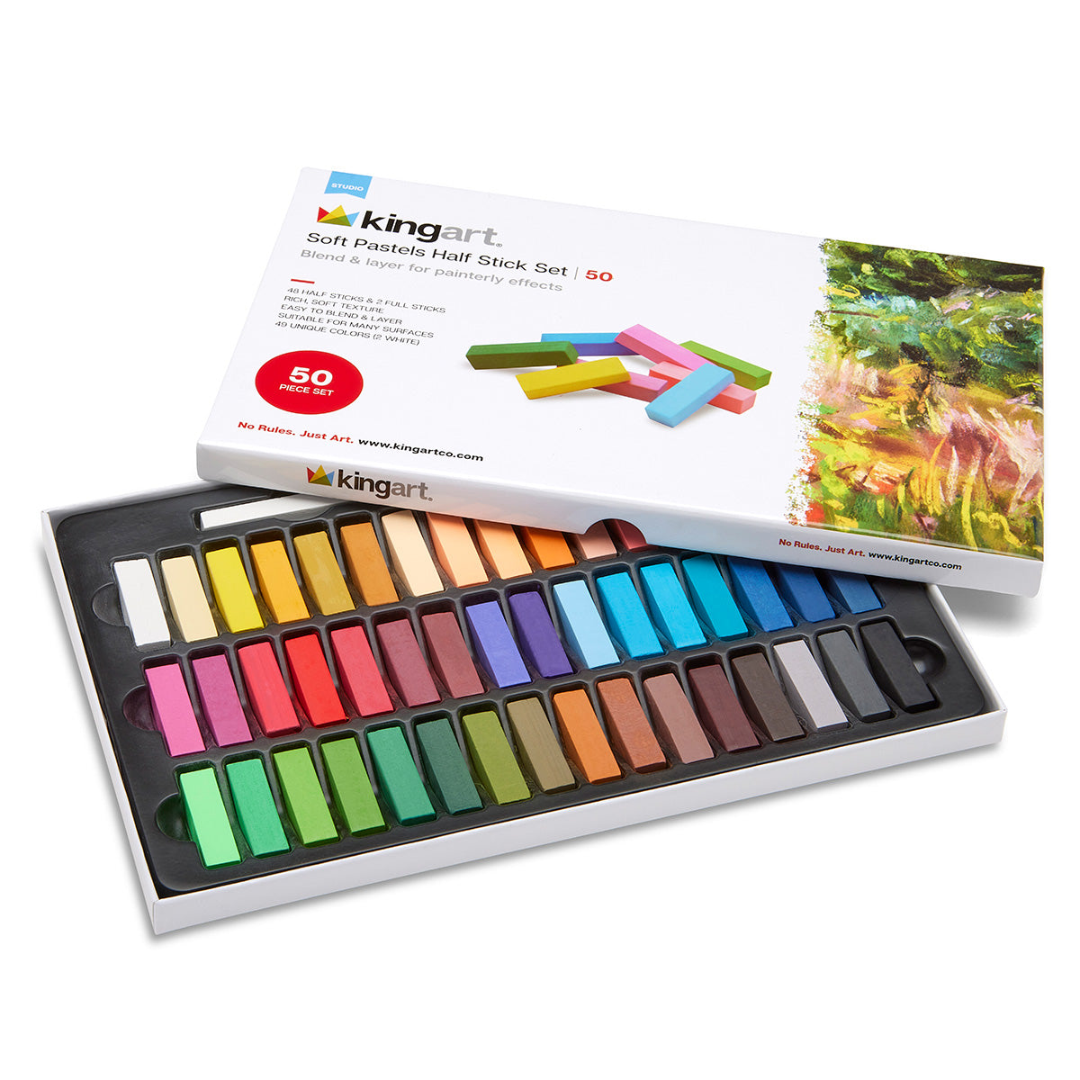 KINGART Soft Pastels Half Sticks, 50 Pieces
