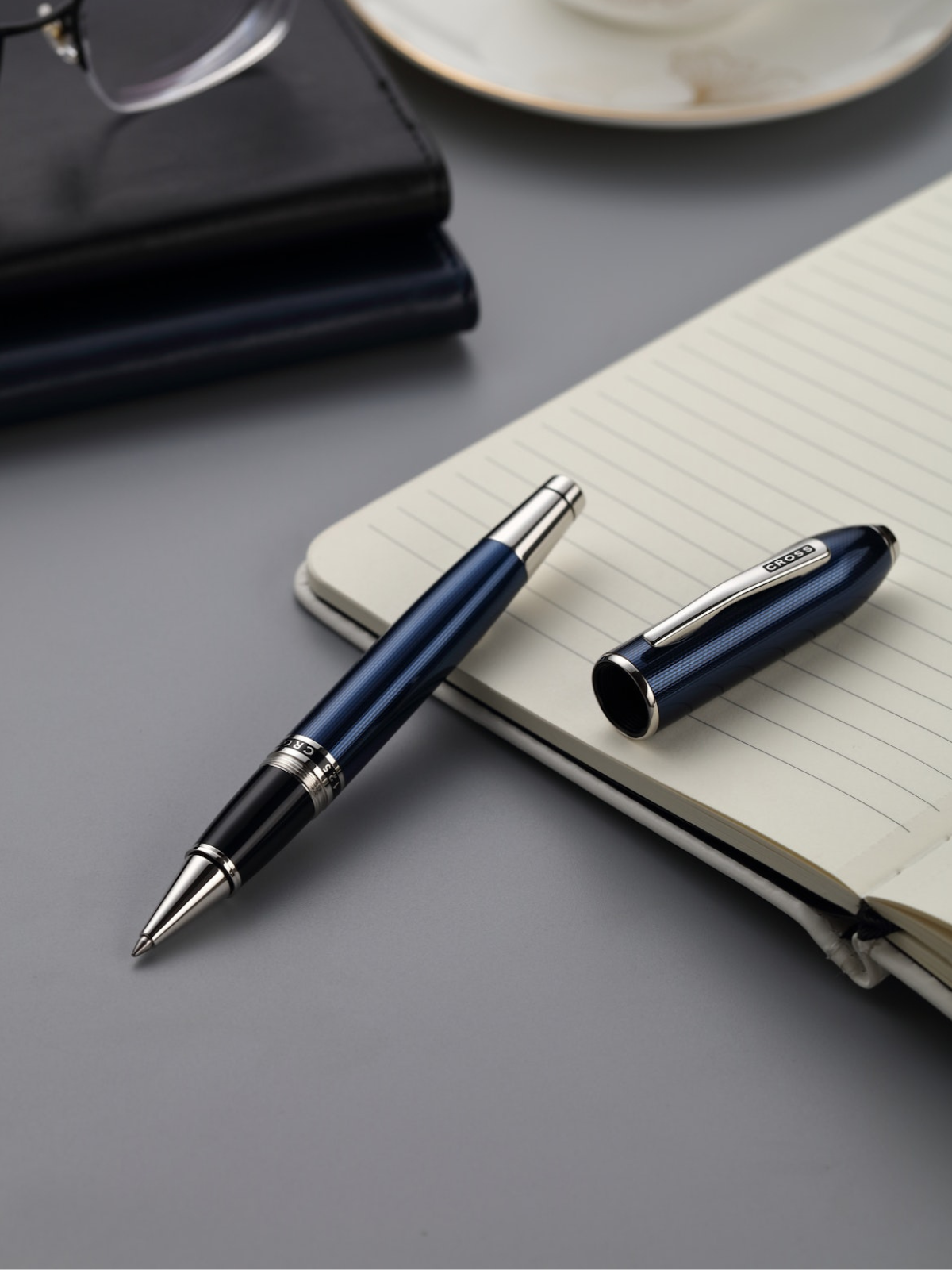 Cross | Peerless Rollerball Pen | Translucent Cobalt Blue Engraved Diamond Pattern with Swarovski Crystal