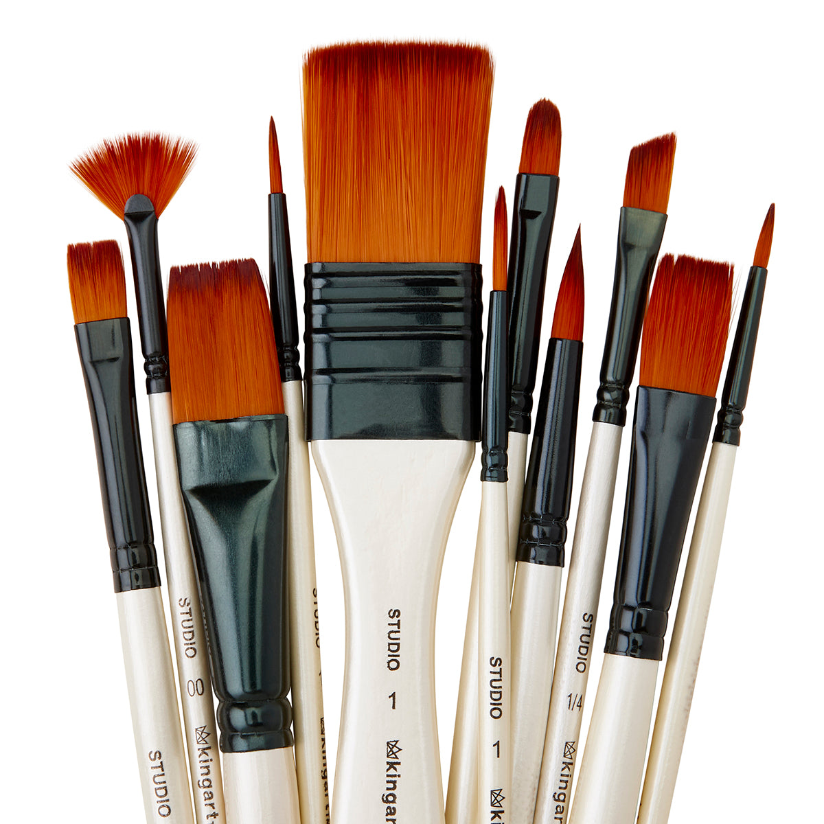 KINGART Studio Gold Nylon Brush Set with Case, 12 Brushes, view 2 of 4