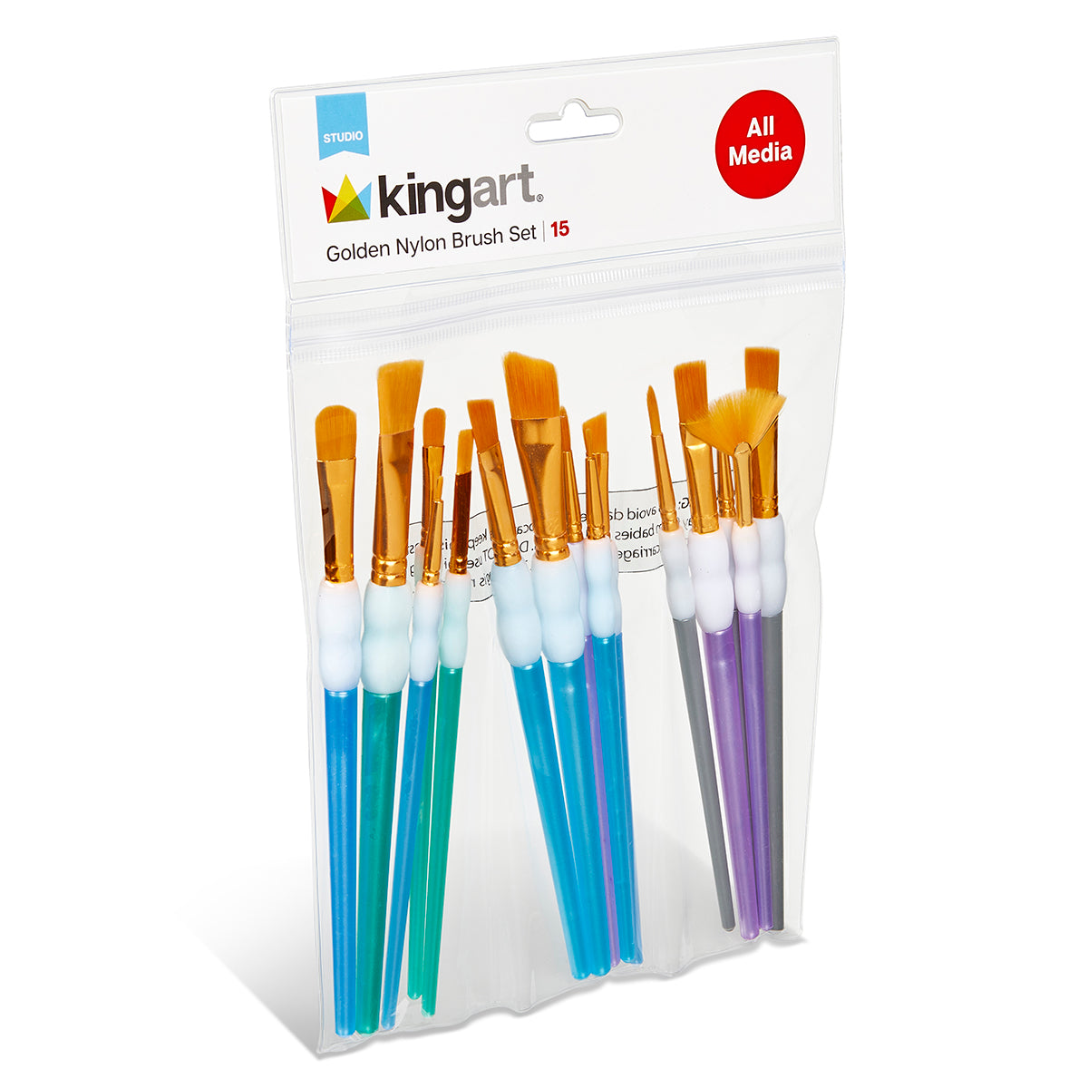 KINGART Studio Soft Grip Brush Set, 15 Brushes, angled view of package