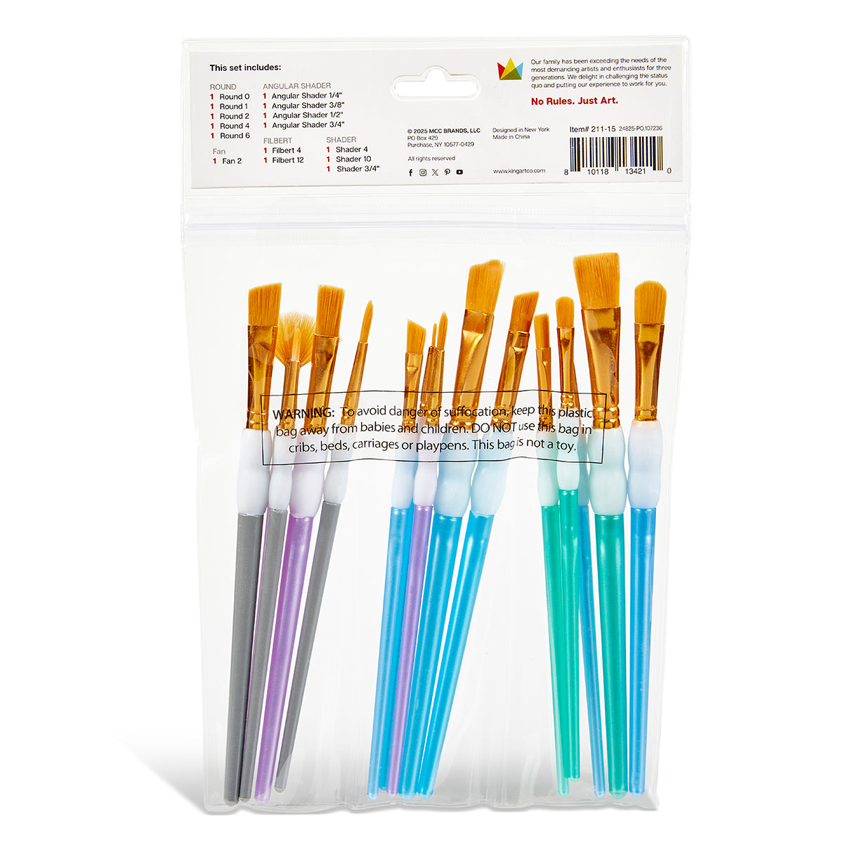 KINGART Studio Soft Grip Brush Set, 15 Brushes, back of package