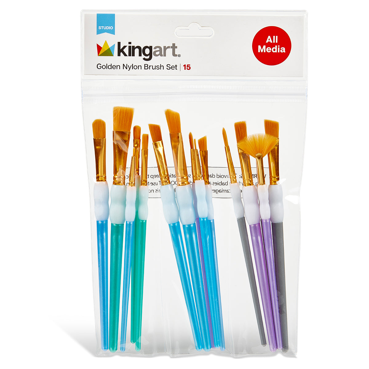 KINGART Studio Soft Grip Brush Set, 15 Brushes, front of package