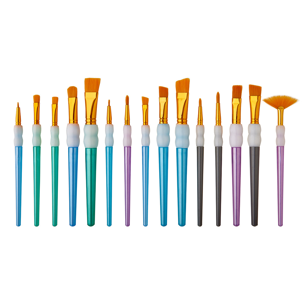 KINGART Studio Soft Grip Brush Set, 15 Brushes, brushes laid out