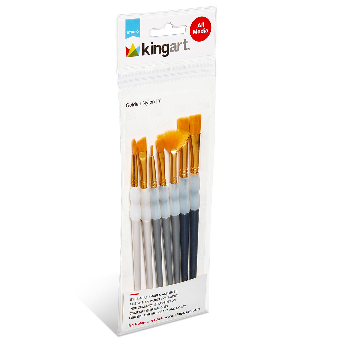 KINGART Studio Soft Grip Brush Set, 7 Brushes, angled view of package
