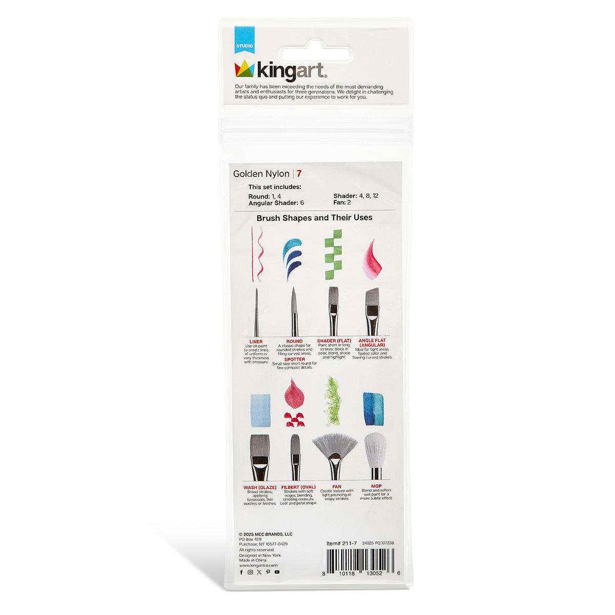 KINGART Studio Soft Grip Brush Set, 7 Brushes, back of package