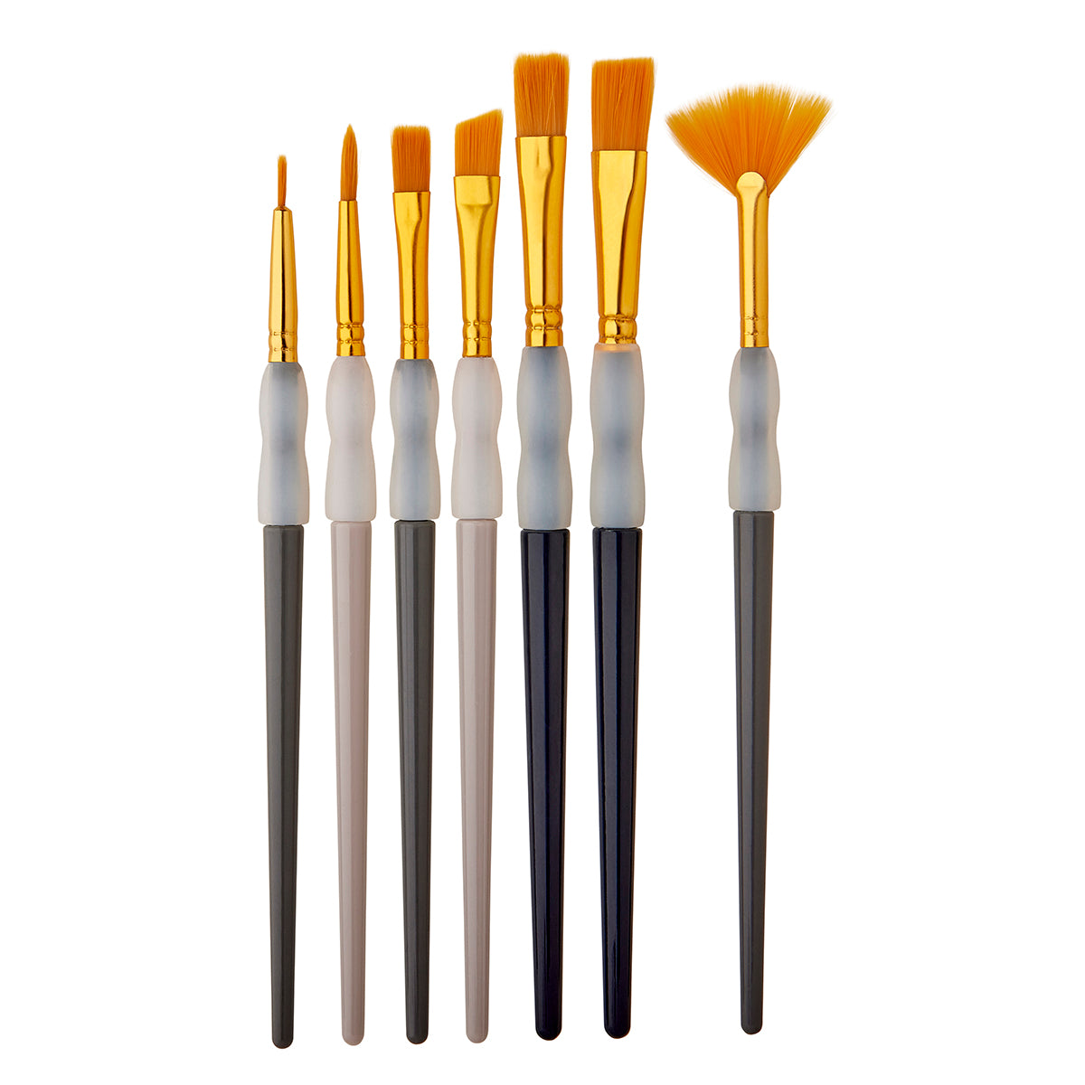 KINGART Studio Soft Grip Brush Set, 7 Brushes, brushes laid out