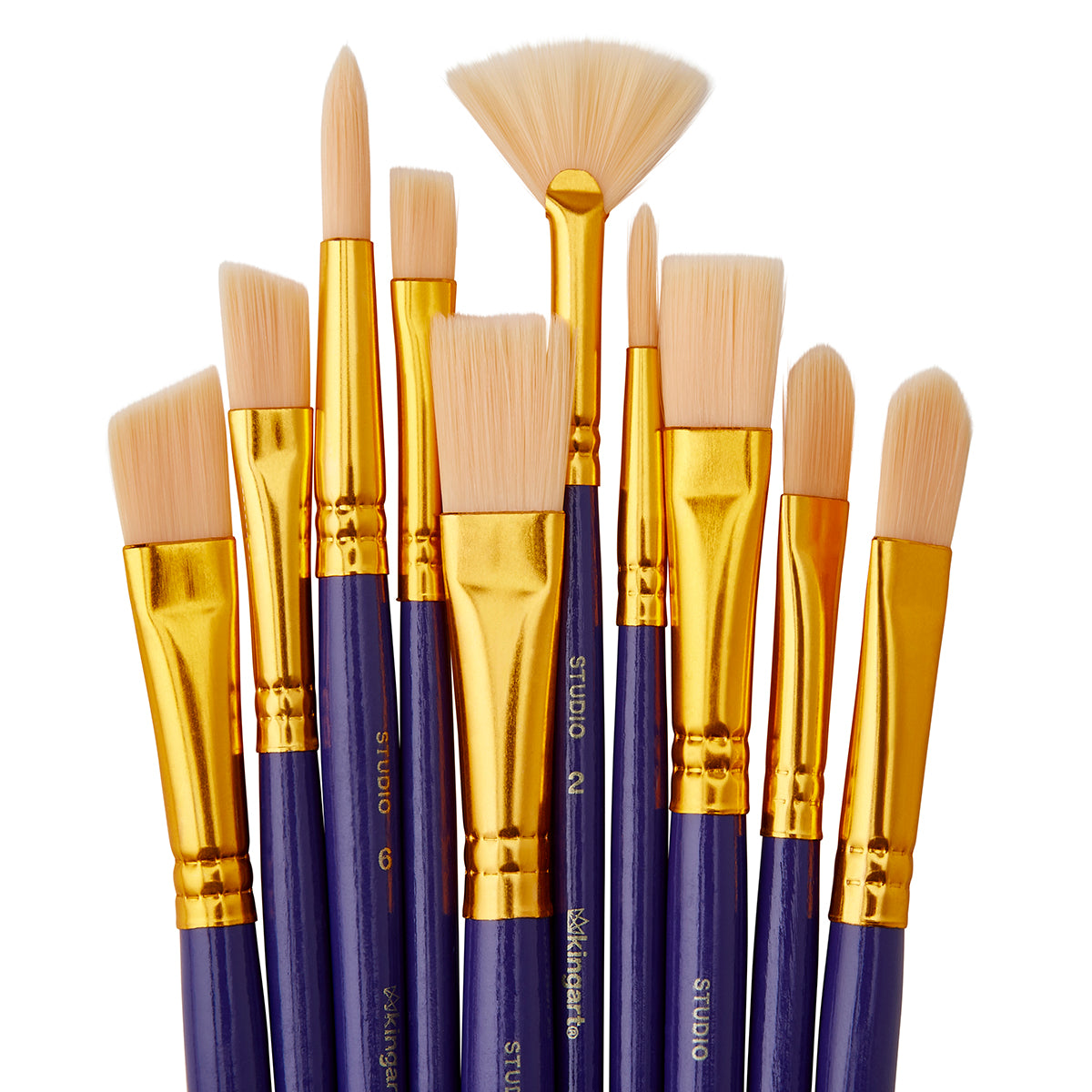 KINGART Studio Synthetic White Bristle Brush Set, 10 Brushes, view 2 of 5