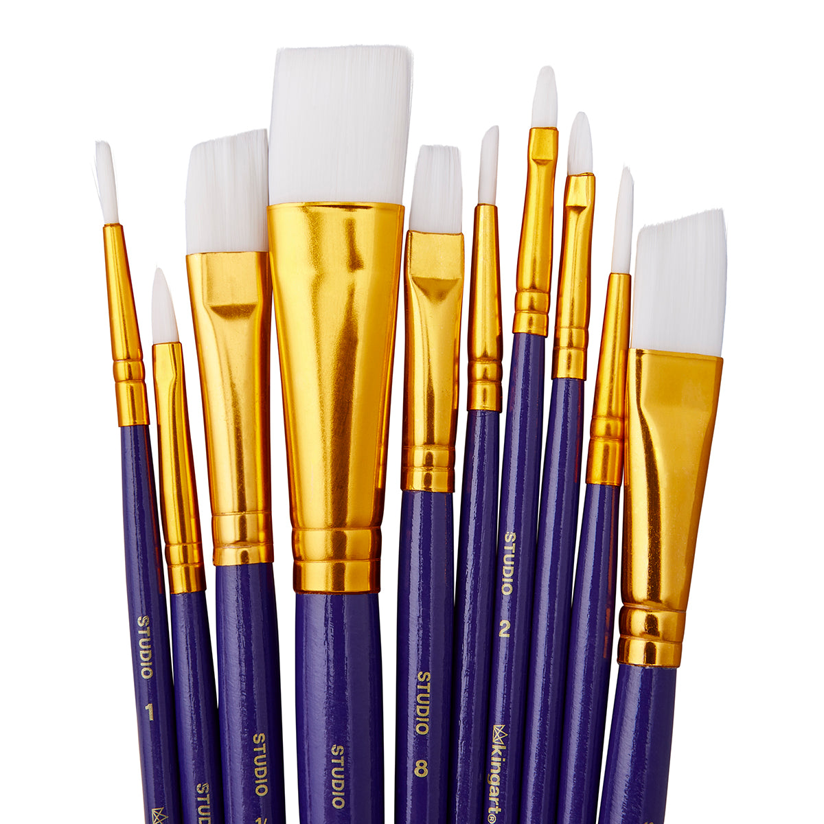 KINGART Studio White Nylon Brush Set, 10 Brushes
