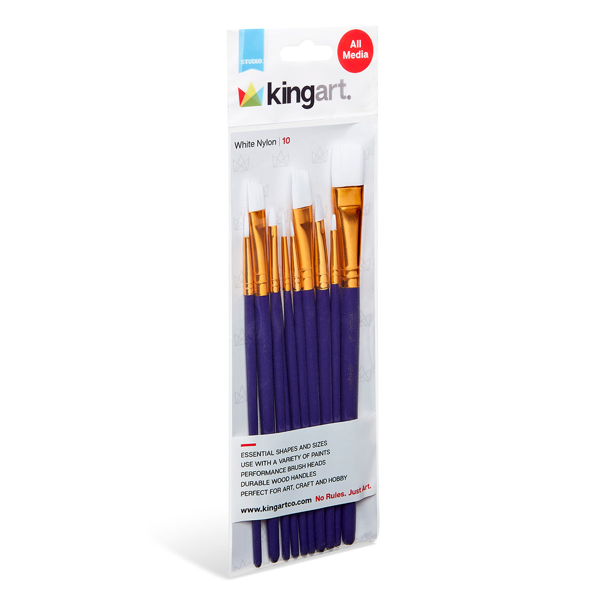 KINGART Studio White Nylon Brush Set, 10 Brushes, front of package