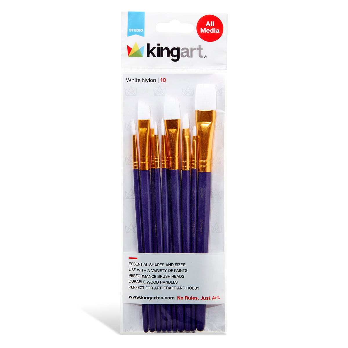 KINGART Studio White Nylon Brush Set, 10 Brushes, front of package