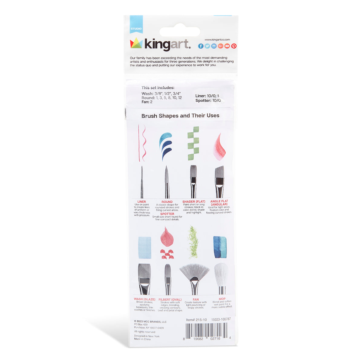 KINGART Studio Black Nylon Brush Set, 10 Brushes, back of package