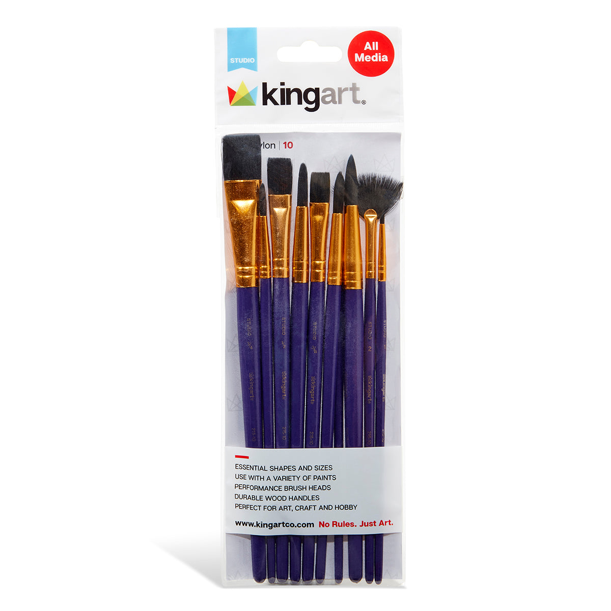 KINGART Studio Black Nylon Brush Set, 10 Brushes, front of package