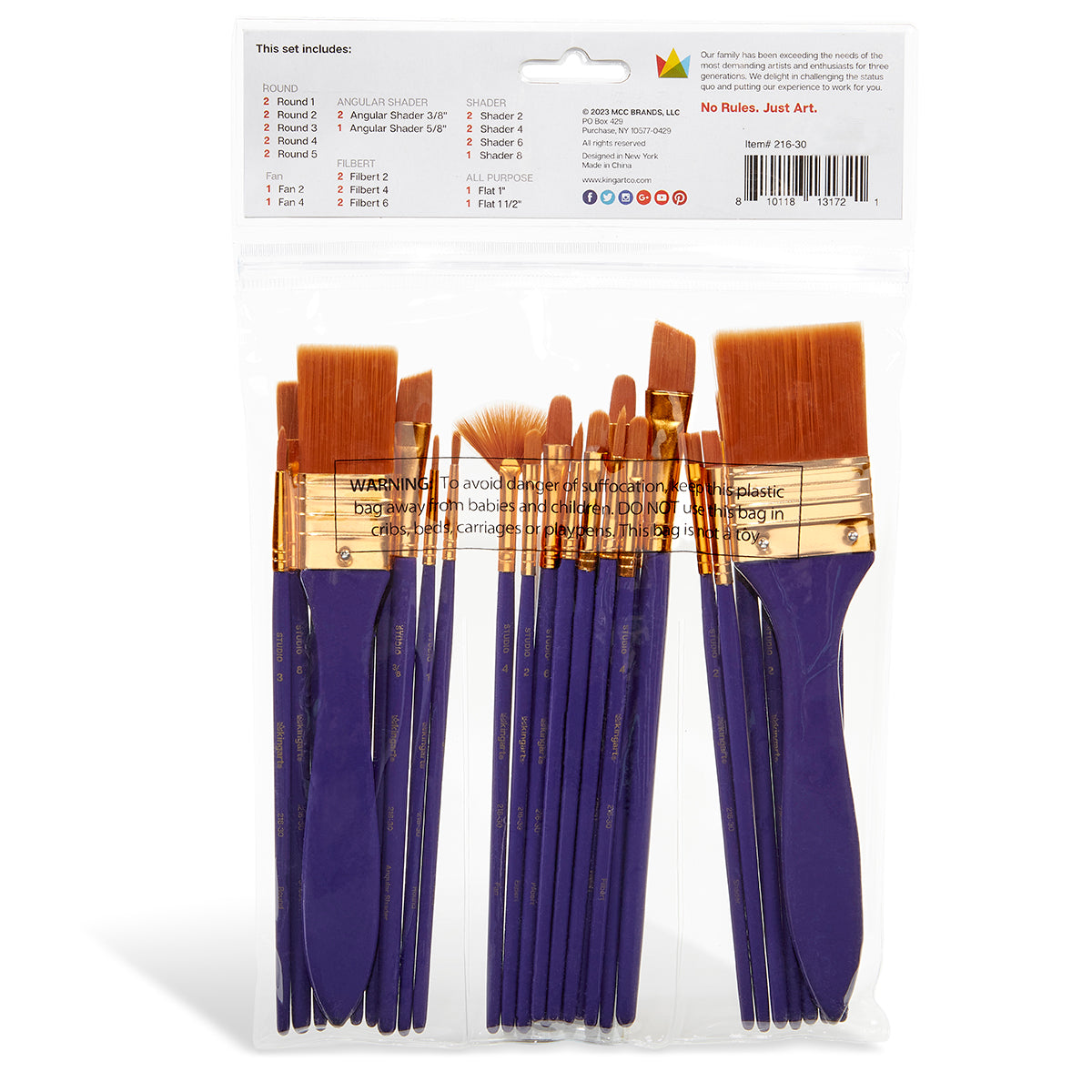 KINGART Studio Gold Nylon Brush Set, 30 Brushes, back of package