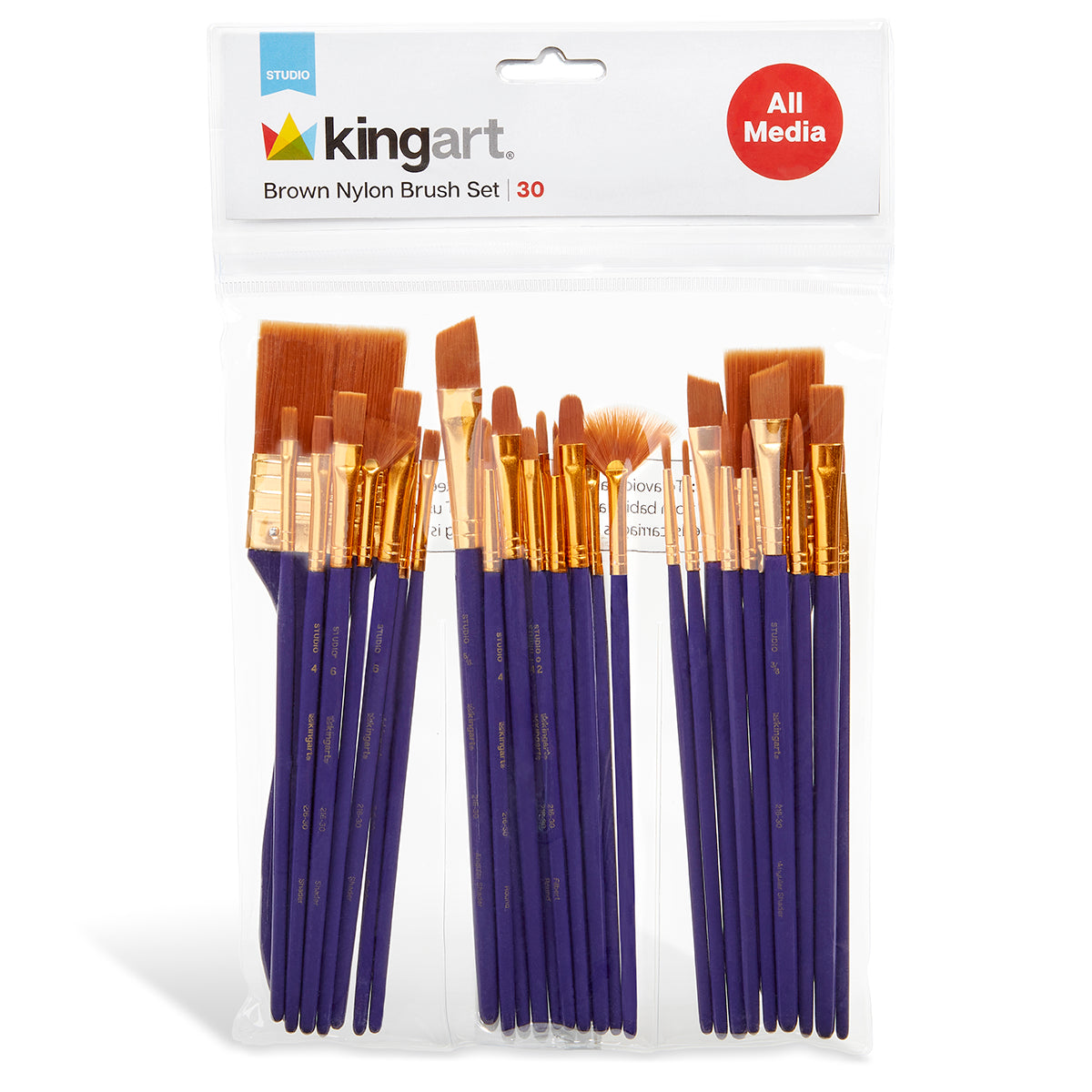 KINGART Studio Gold Nylon Brush Set, 30 Brushes, front of package