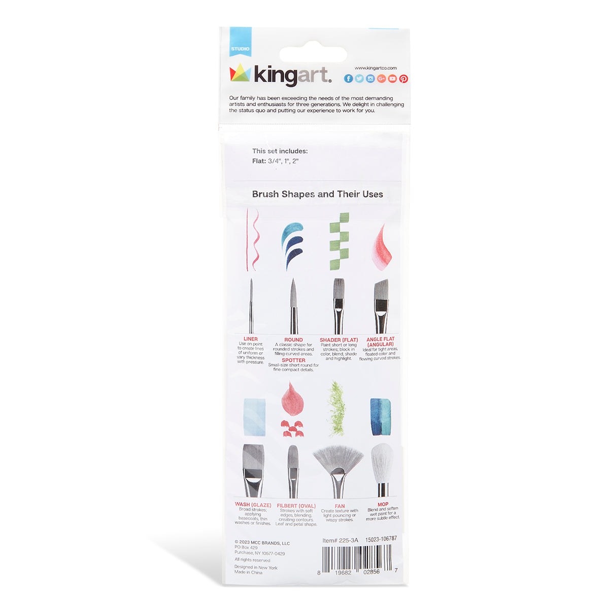 KINGART Studio Large Area Brush Set, 3 White Nylon Flats, view 4 of 4