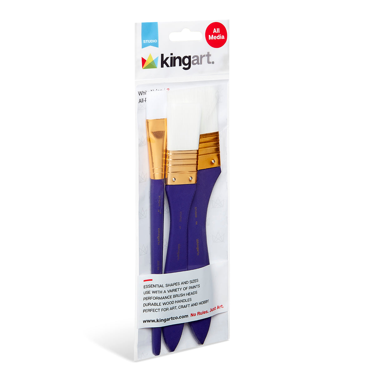 KINGART Studio Large Area Brush Set, 3 White Nylon Flats, front of package