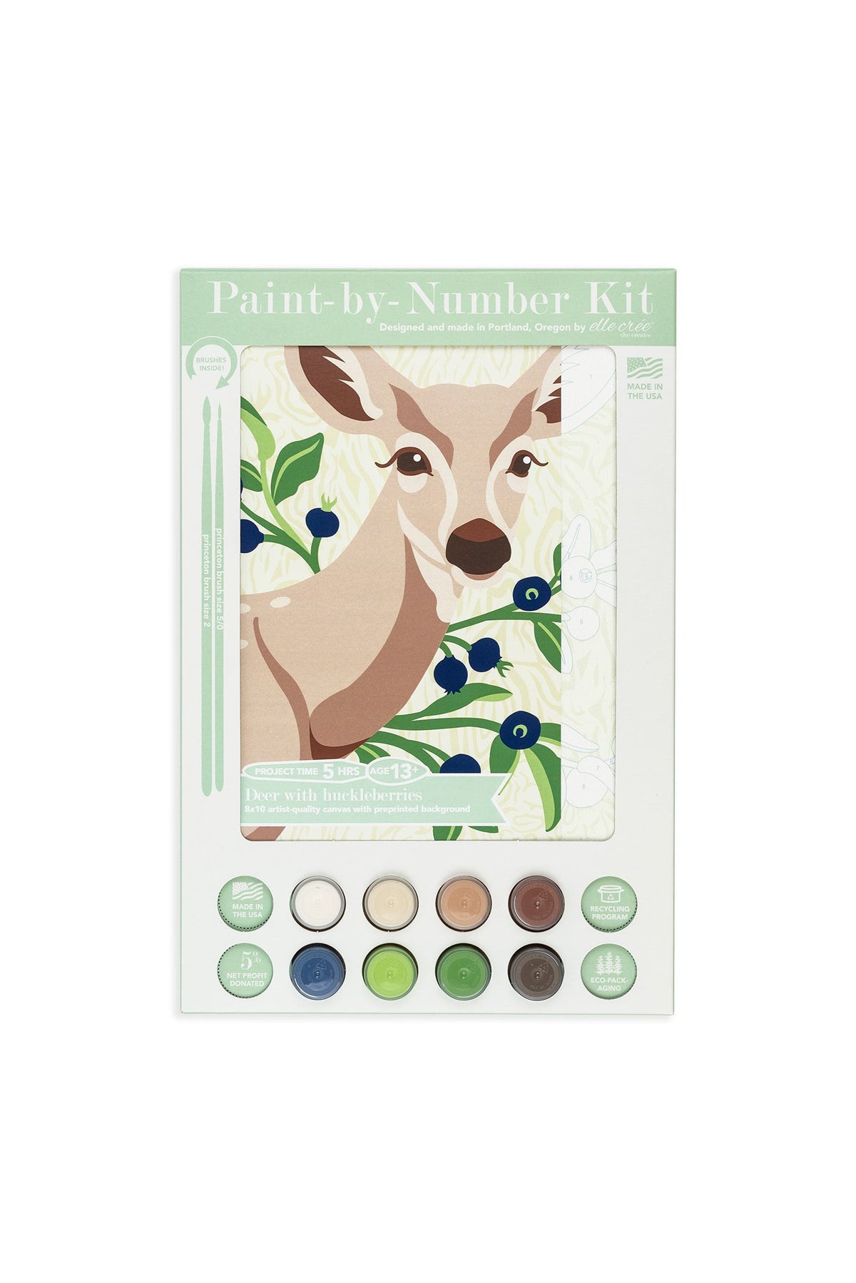 Elle Crée Deer with Huckleberries Paint-by-Number Kit, 8x10, kit packaging