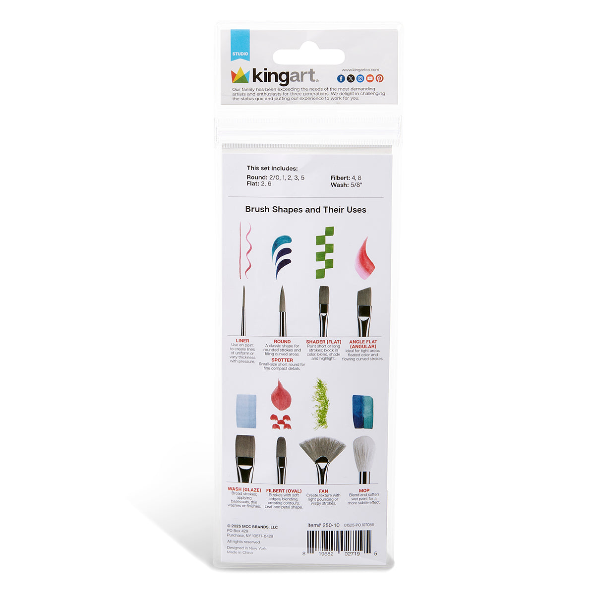 KINGART Studio Mixed Media Brush Set, 10 Brushes, back of package