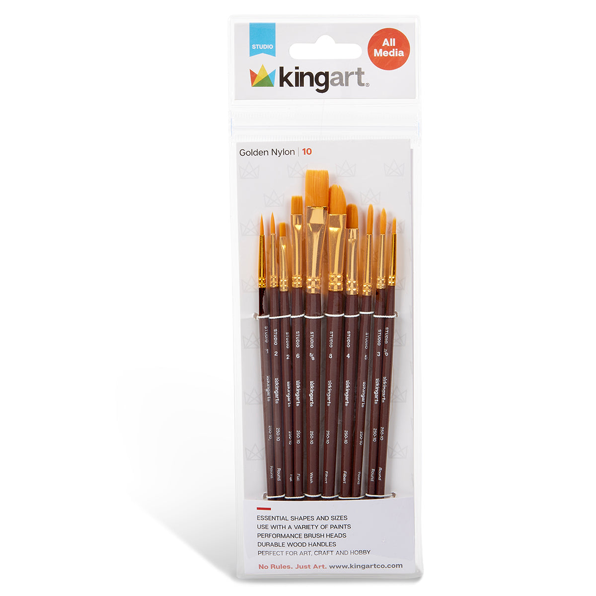 KINGART Studio Mixed Media Brush Set, 10 Brushes, front of package