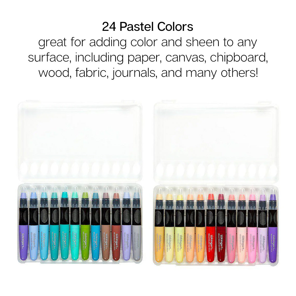 KINGART Mixed Media Gel Stick Crayons, 24 Pastel Colors, color swatches