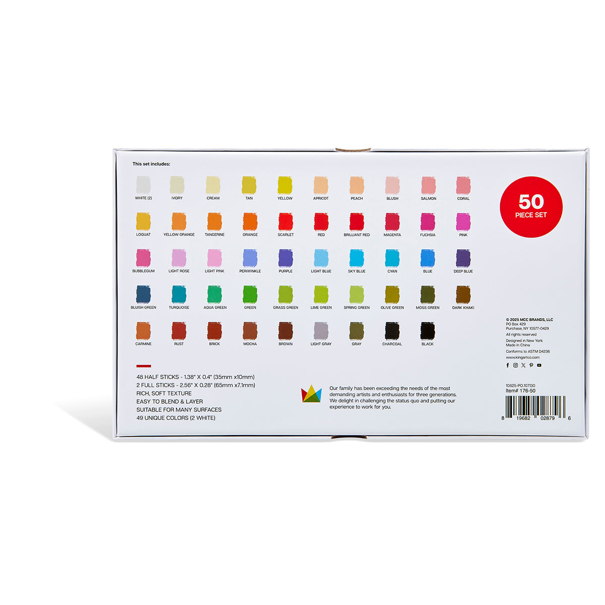 KINGART Soft Pastels Half Sticks, 50 Pieces, view 7 of 7