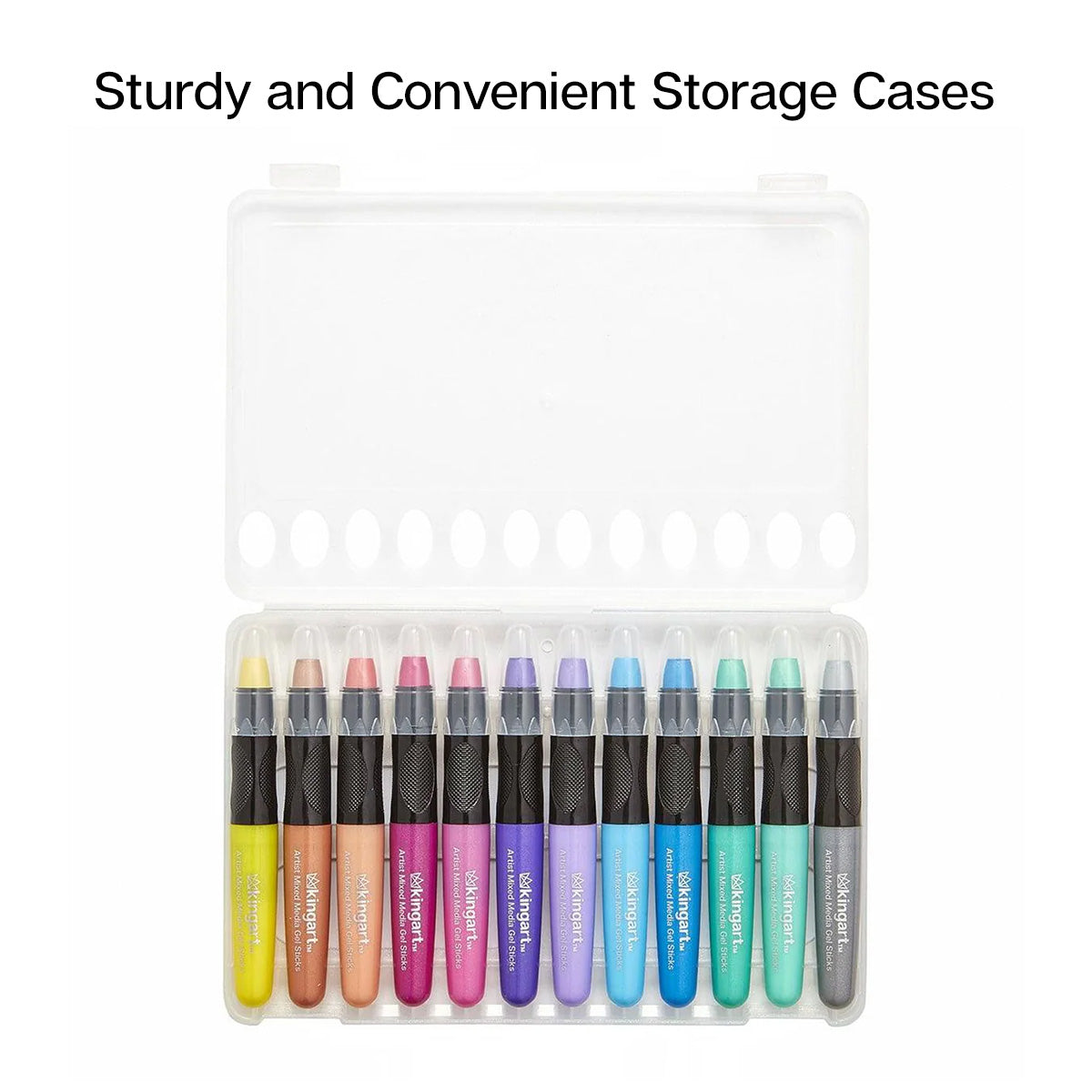 KINGART Mixed Media Gel Stick Crayons, 12 Metallic Colors, full set