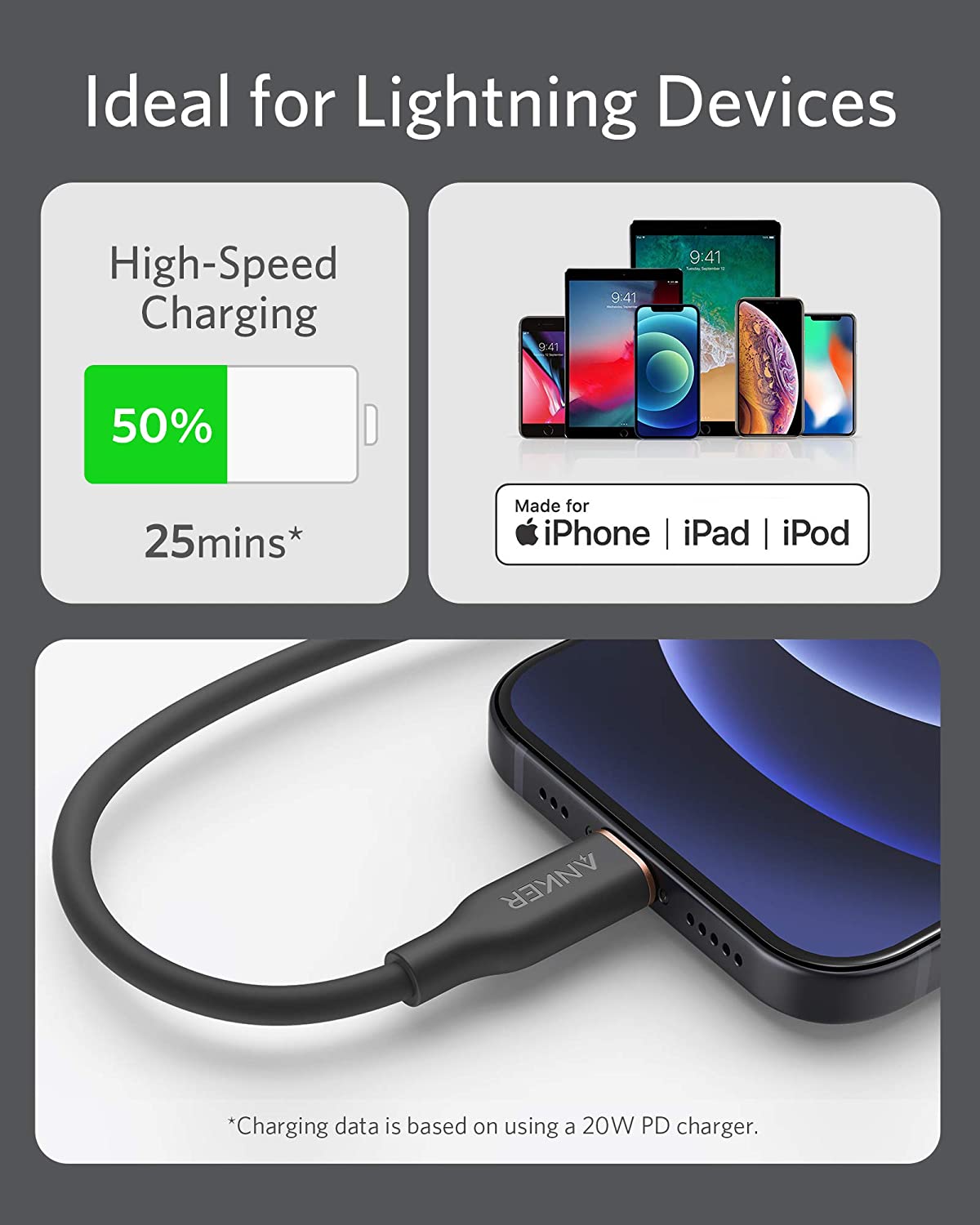 Anker | 641 USB-C to Lightning Cable | Flow, 3 ft Silicone