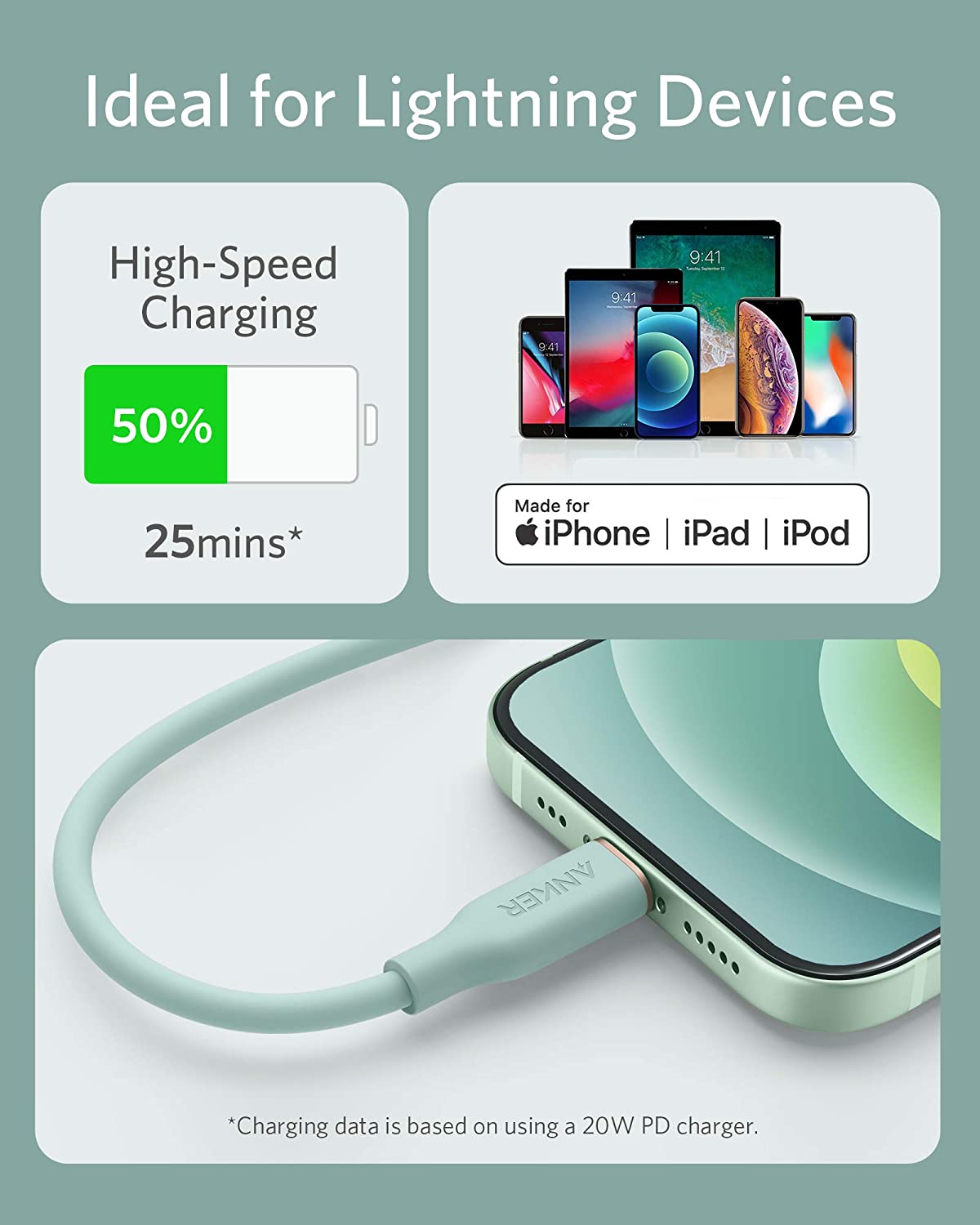 Anker | 641 USB-C to Lightning Cable | Flow, 3 ft Silicone