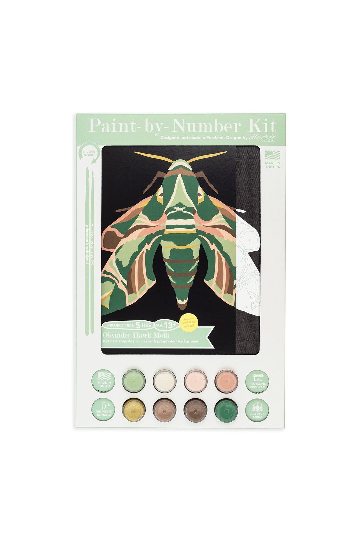 Elle Crée Oleander Hawk Moth Paint-by-Number Kit, 8x10, kit packaging