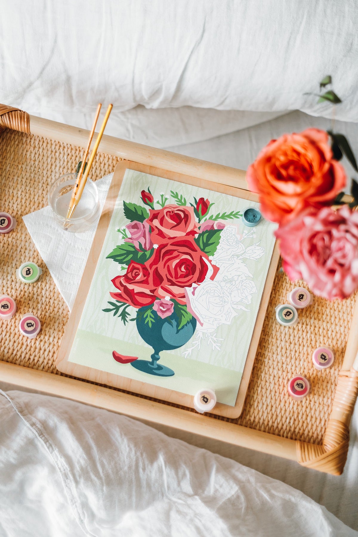 Elle Crée Roses in Vase (wallpaper background) Paint-by-Number Kit, 8x10, styled at home