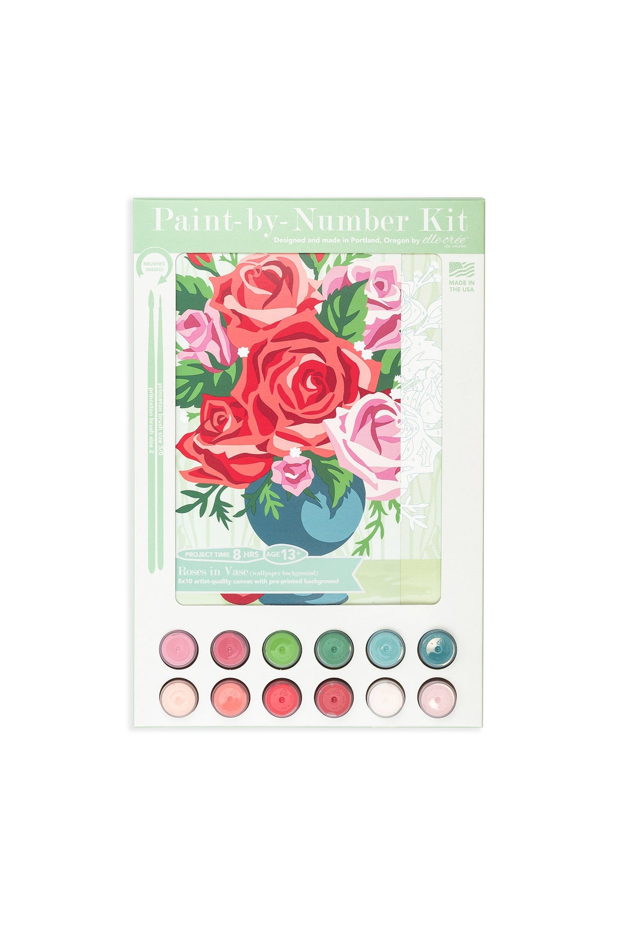 Elle Crée Roses in Vase (wallpaper background) Paint-by-Number Kit, 8x10, kit packaging