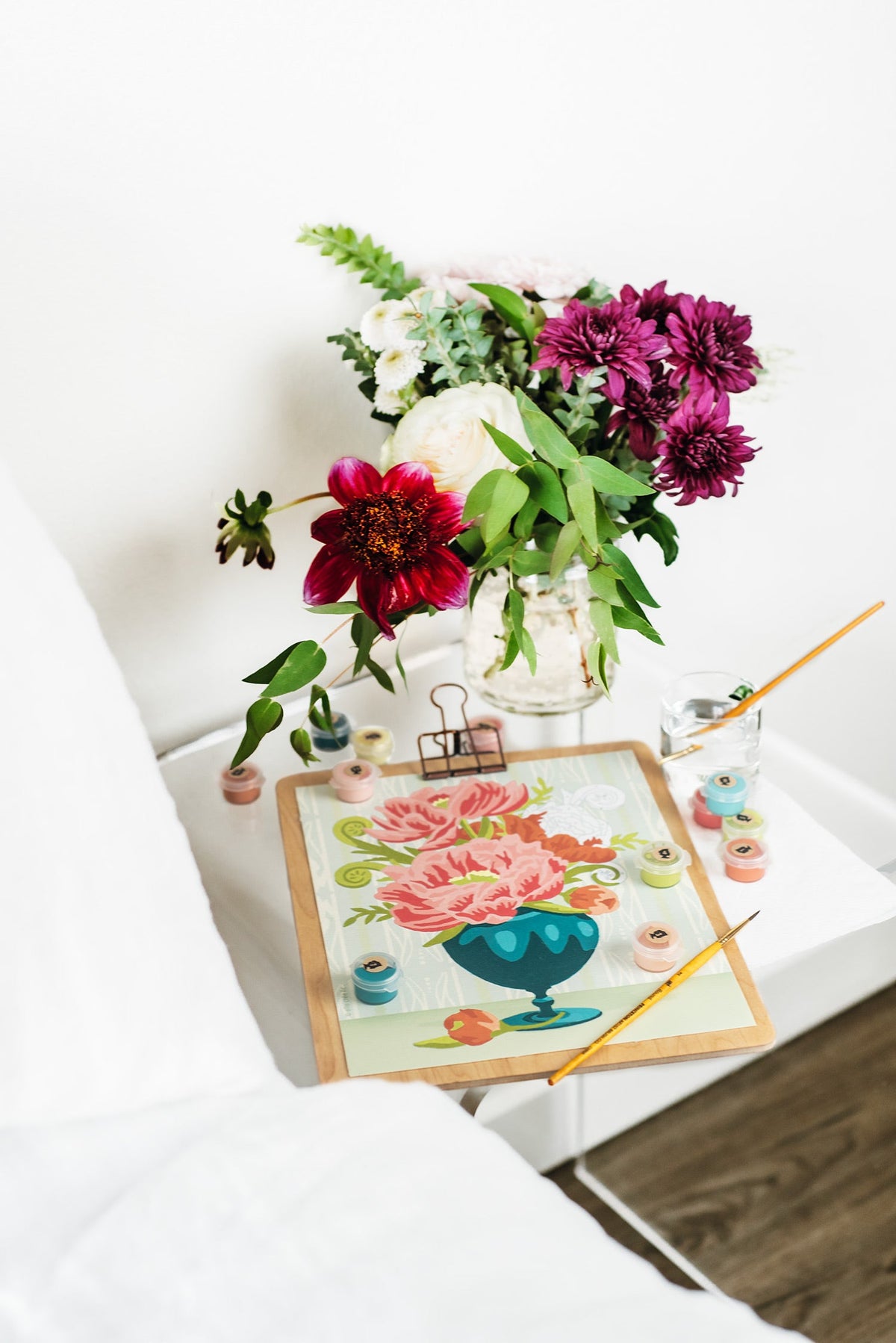 Elle Crée Peonies in Vase (wallpaper background) Paint-by-Number Kit, 8x10, styled at home