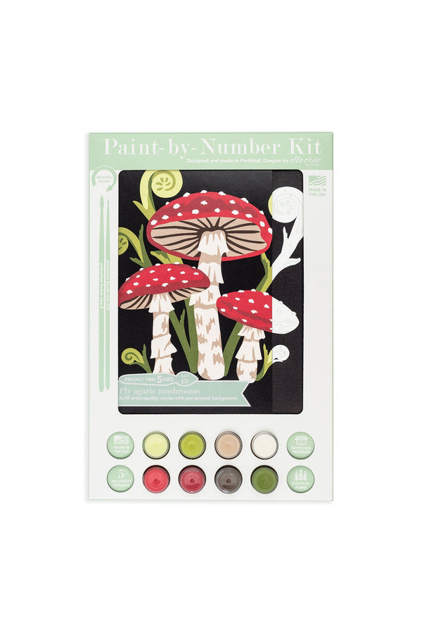 Elle Crée Fly Agaric Mushrooms Paint-by-Number Kit, 8x10, kit packaging